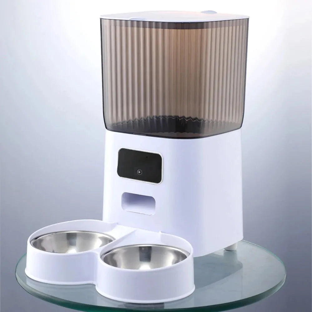 Distributore Automatico Intelligente per Animali Domestici con Doppia Ciotola da 5L e Telecamera: Nutrire e Monitorare i Tuoi Amici a Distanza!