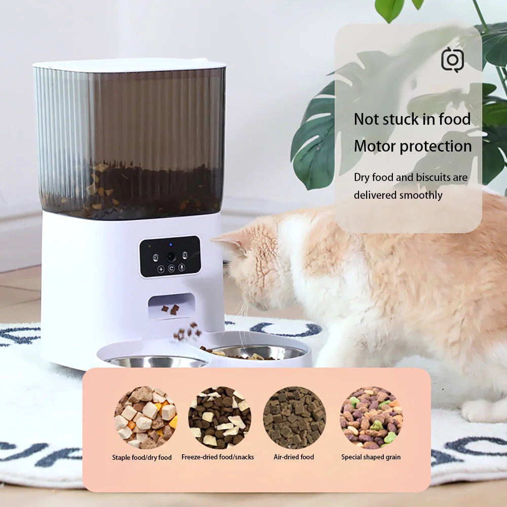 Distributore Automatico Intelligente per Animali Domestici con Doppia Ciotola da 5L e Telecamera: Nutrire e Monitorare i Tuoi Amici a Distanza!