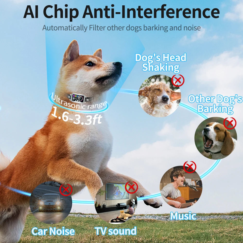 Collare Anti-Abbaio Smart a Ultrasuoni per Cani di Taglia Grande e Media – Ricaricabile