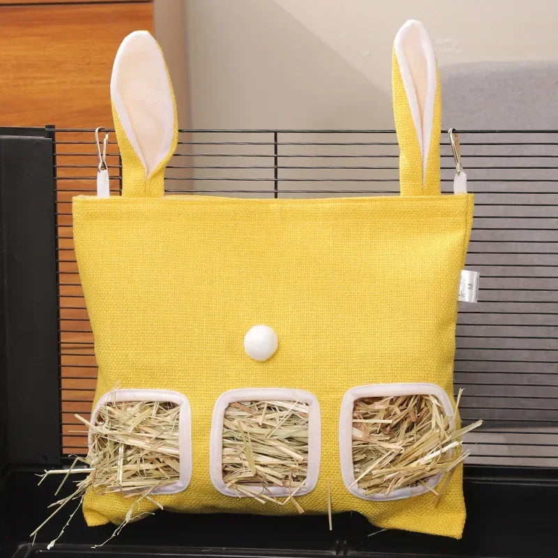 Sacca Portafieno con Orecchie da Coniglio – Borsa da Appendere con 2/3 Fori per Fieno, Contenitore per Criceti, Cincillà, Porcellini d’India e Piccoli Animali.