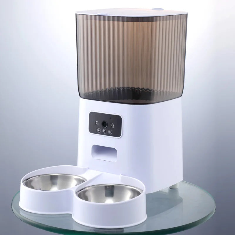 Distributore Automatico Intelligente per Animali Domestici con Doppia Ciotola da 5L e Telecamera: Nutrire e Monitorare i Tuoi Amici a Distanza!