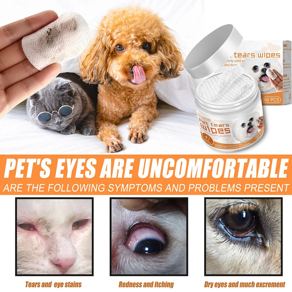 Salviette Umidificate Universali per Occhi e Orecchie (60 pz/set) – Pulizia Delicata per Cani e Gatti