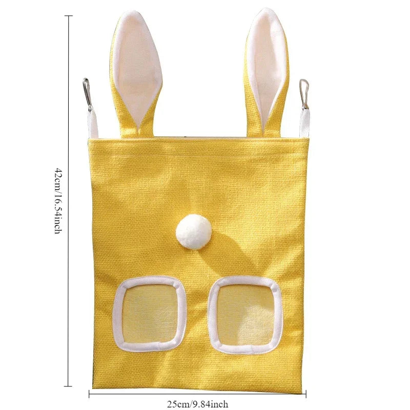 Sacca Portafieno con Orecchie da Coniglio – Borsa da Appendere con 2/3 Fori per Fieno, Contenitore per Criceti, Cincillà, Porcellini d’India e Piccoli Animali.