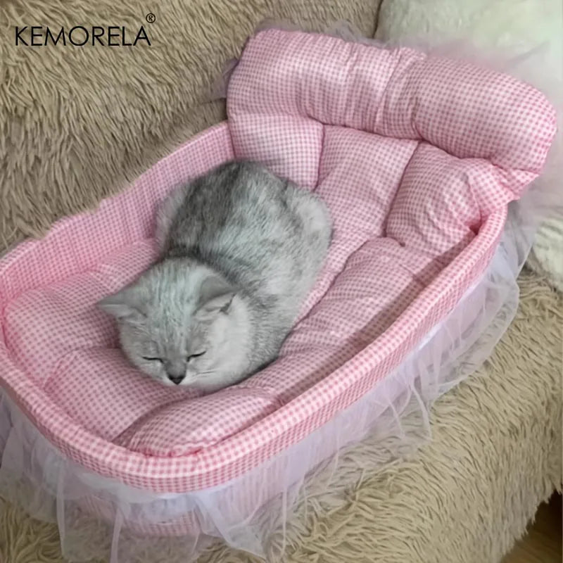 KEMORELA Cuccia Divano "Principessa" con Bordo in Garza – Lusso Lavabile per Cani e Gatti