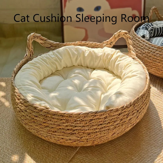 Nido per Gatti in Vimini Intrecciato a Mano – Universale Quattro Stagioni, Comfort e Design