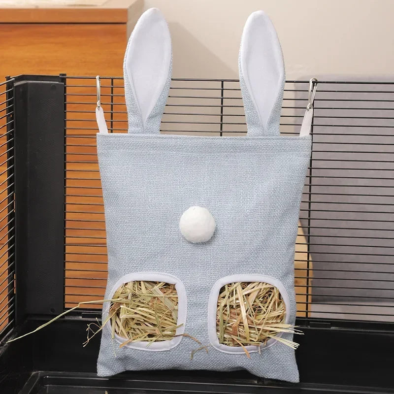 Sacca Portafieno con Orecchie da Coniglio – Borsa da Appendere con 2/3 Fori per Fieno, Contenitore per Criceti, Cincillà, Porcellini d’India e Piccoli Animali.