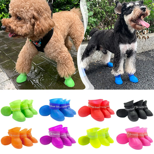 4pcs Pet Waterproof Rainshoe Anti-Slip Rubber Boot Small Dogs Cats Soft-Soled Outdoor Shoe Dog Ankle Boots Pet Accessories