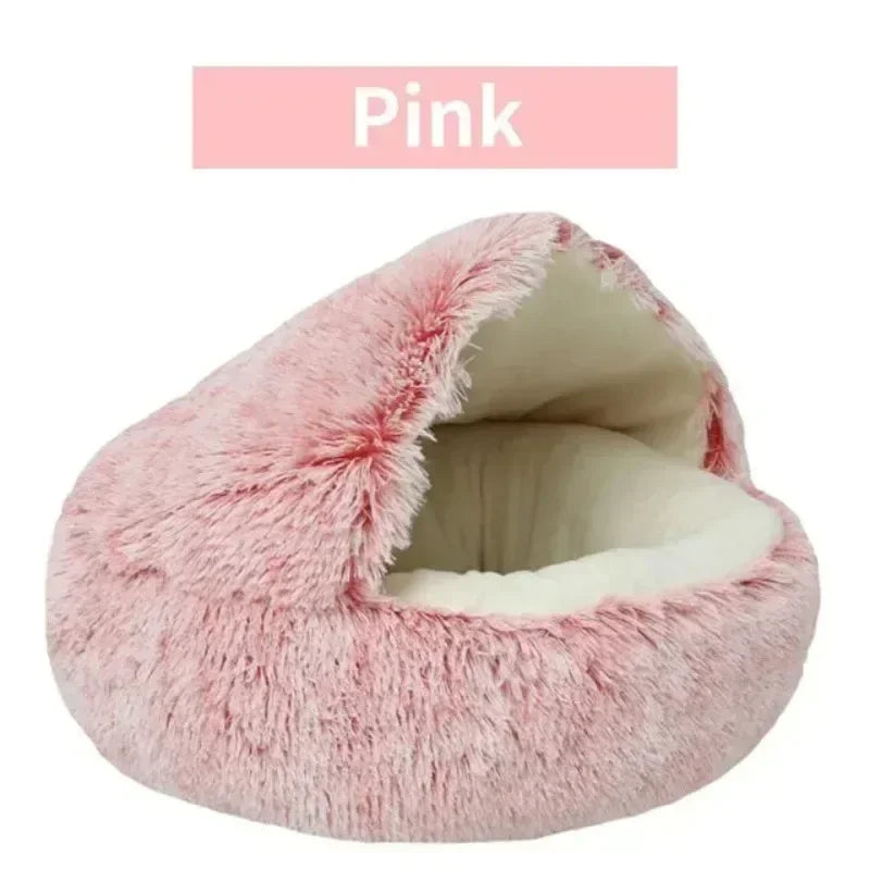 Cuccia Semi-Chiusa in Peluche per Gatti e Cani – Nido Morbido 2-in-1
