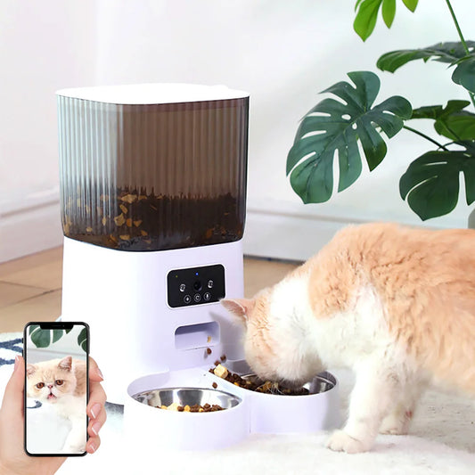 Distributore Automatico Intelligente per Animali Domestici con Doppia Ciotola da 5L e Telecamera: Nutrire e Monitorare i Tuoi Amici a Distanza!