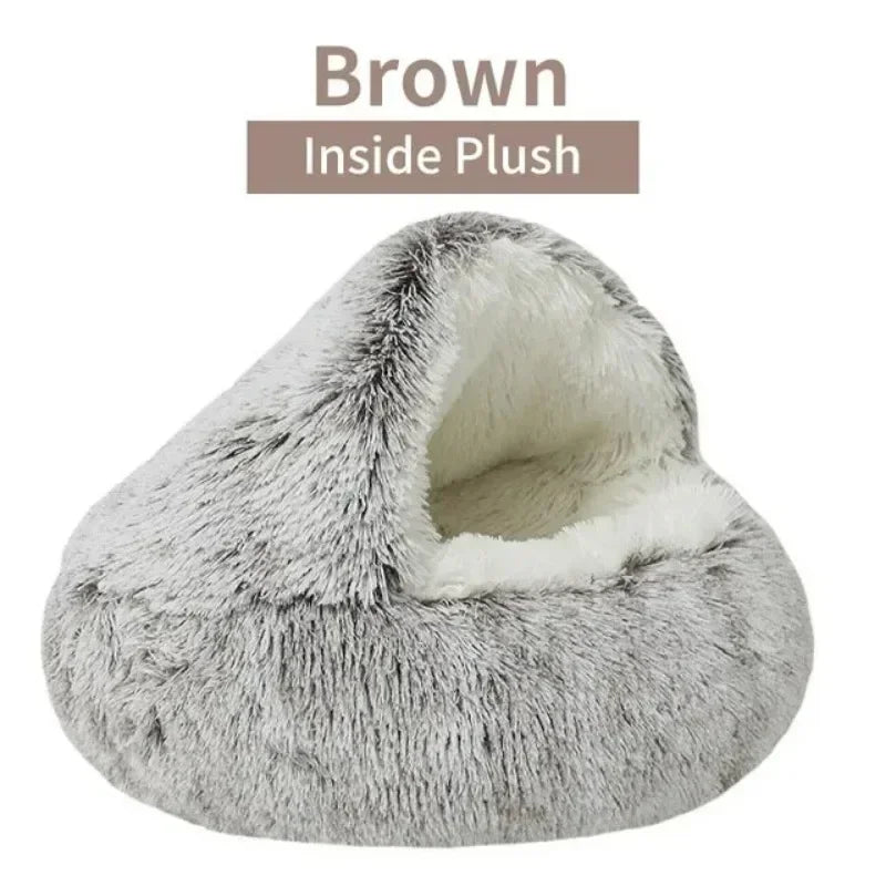 Cuccia Semi-Chiusa in Peluche per Gatti e Cani – Nido Morbido 2-in-1