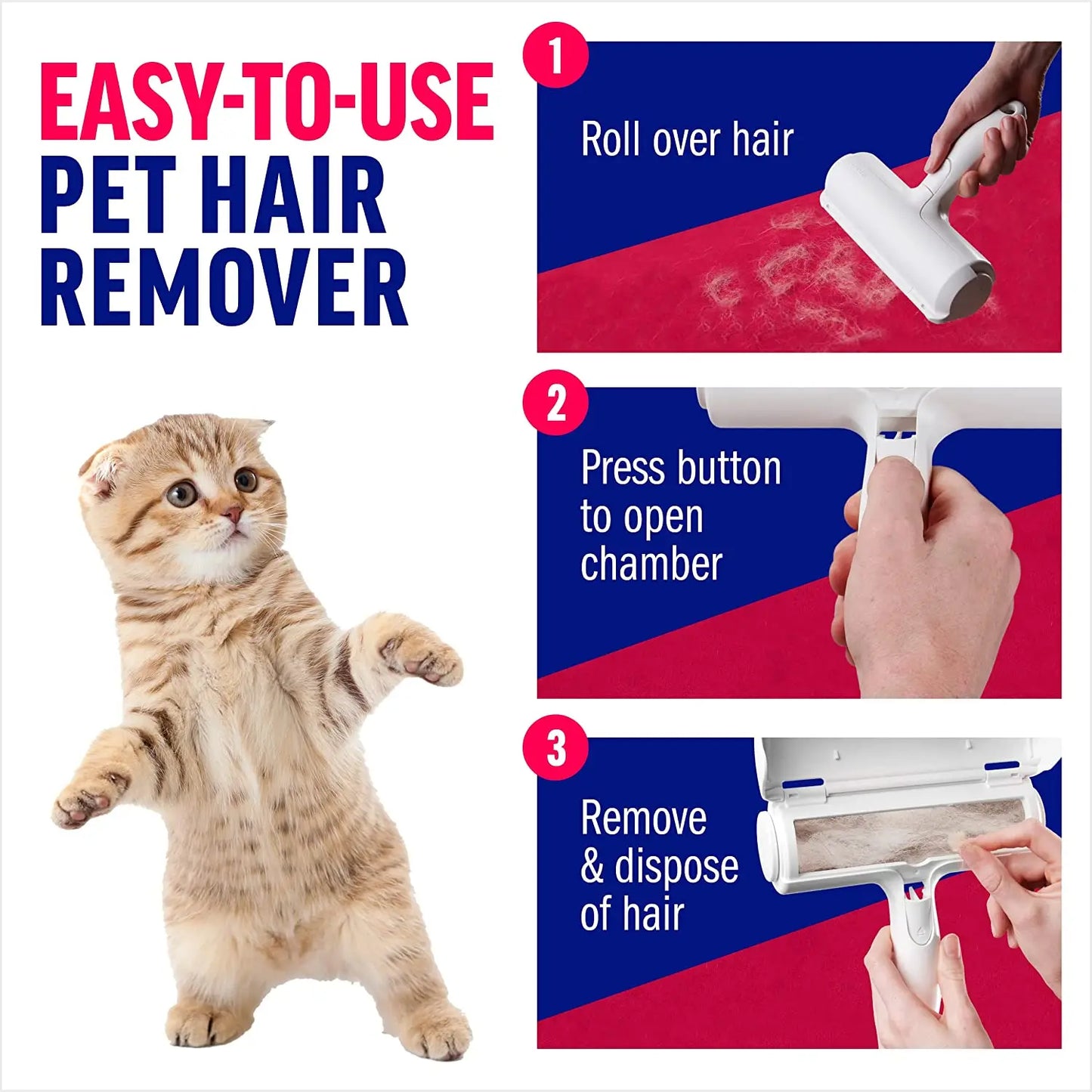 Rullo Leva Peli per Animali Domestici – Rimuovi Peli di Cane e Gatto con Base Auto-Pulente