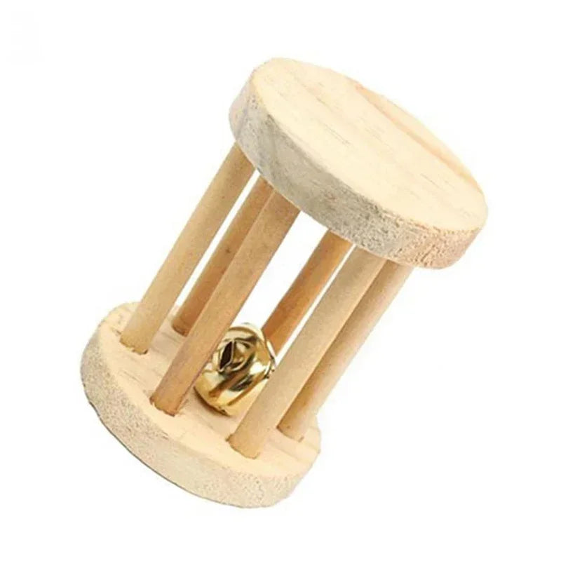 Giocattoli in Legno Naturale per Roditori – Rullo, Manubrio, Monociclo e Sonaglio per Piccoli Animali