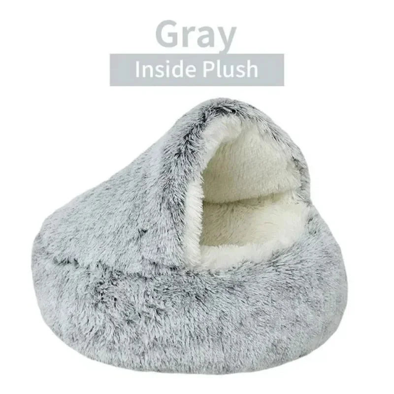 Cuccia Semi-Chiusa in Peluche per Gatti e Cani – Nido Morbido 2-in-1