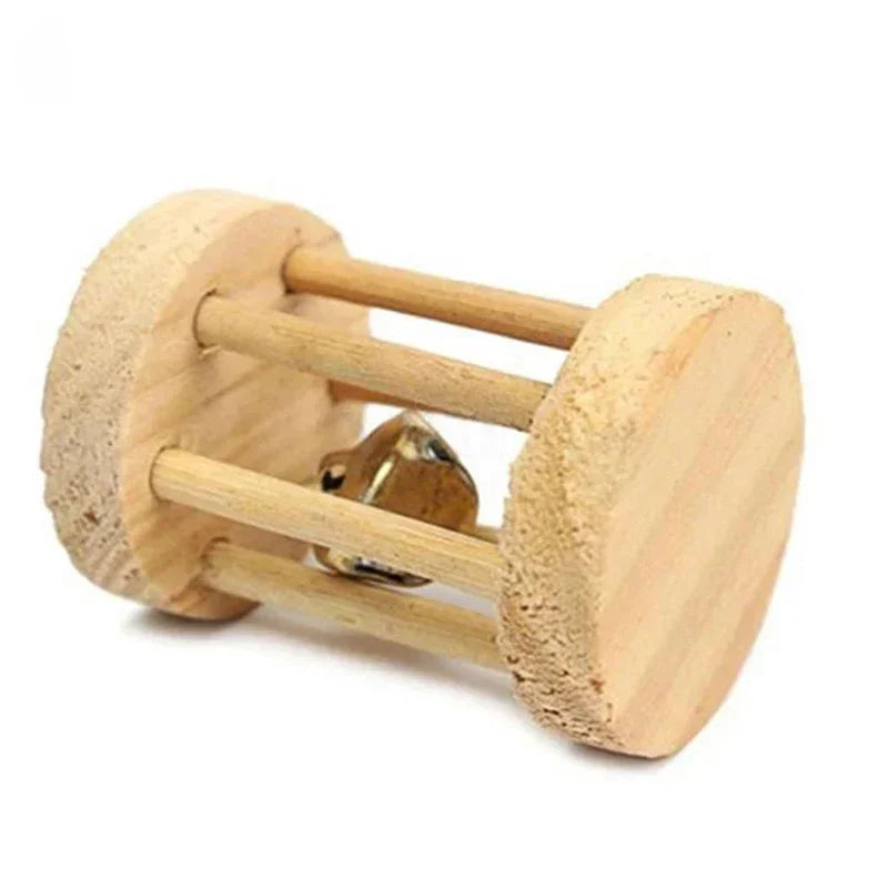 Giocattoli in Legno Naturale per Roditori – Rullo, Manubrio, Monociclo e Sonaglio per Piccoli Animali