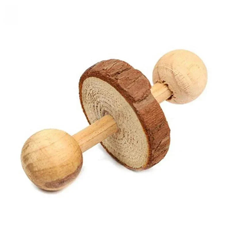 Giocattoli in Legno Naturale per Roditori – Rullo, Manubrio, Monociclo e Sonaglio per Piccoli Animali