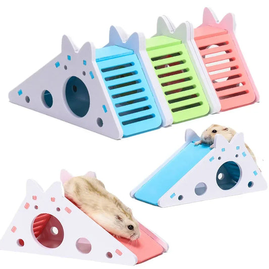 Casetta con Scivolo in Legno Colorata per Criceti e Piccoli Roditori – Gioco e Arredo Gabbia