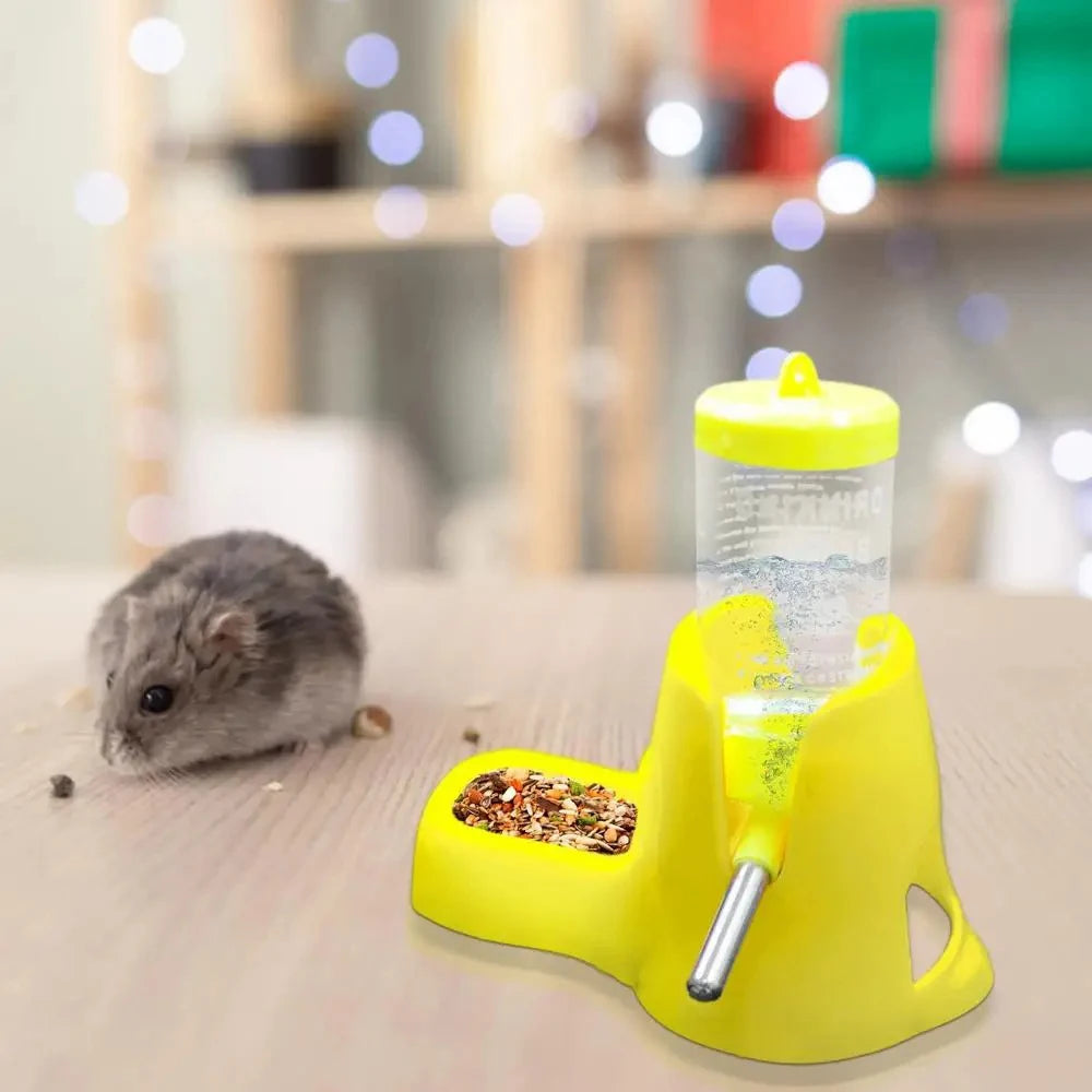 Dispenser d’Acqua per Criceti – Abbeveratoio Automatico per Piccoli Animali con Ciotola e Contenitore per Cibo, ideale per Porcellini d’India e Ratti
