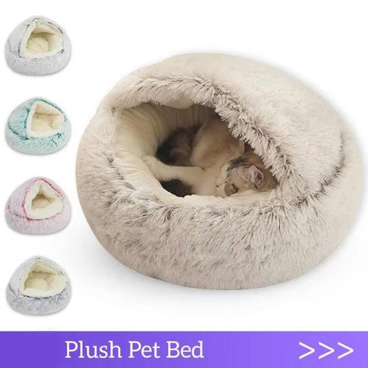 Cuccia Semi-Chiusa in Peluche per Gatti e Cani – Nido Morbido 2-in-1