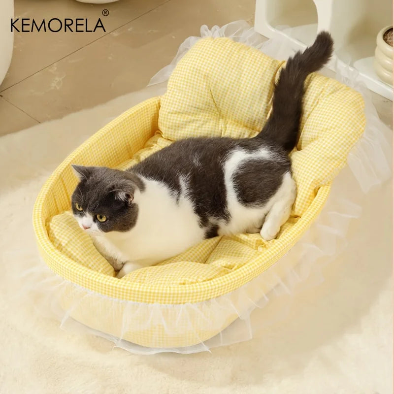 KEMORELA Cuccia Divano "Principessa" con Bordo in Garza – Lusso Lavabile per Cani e Gatti
